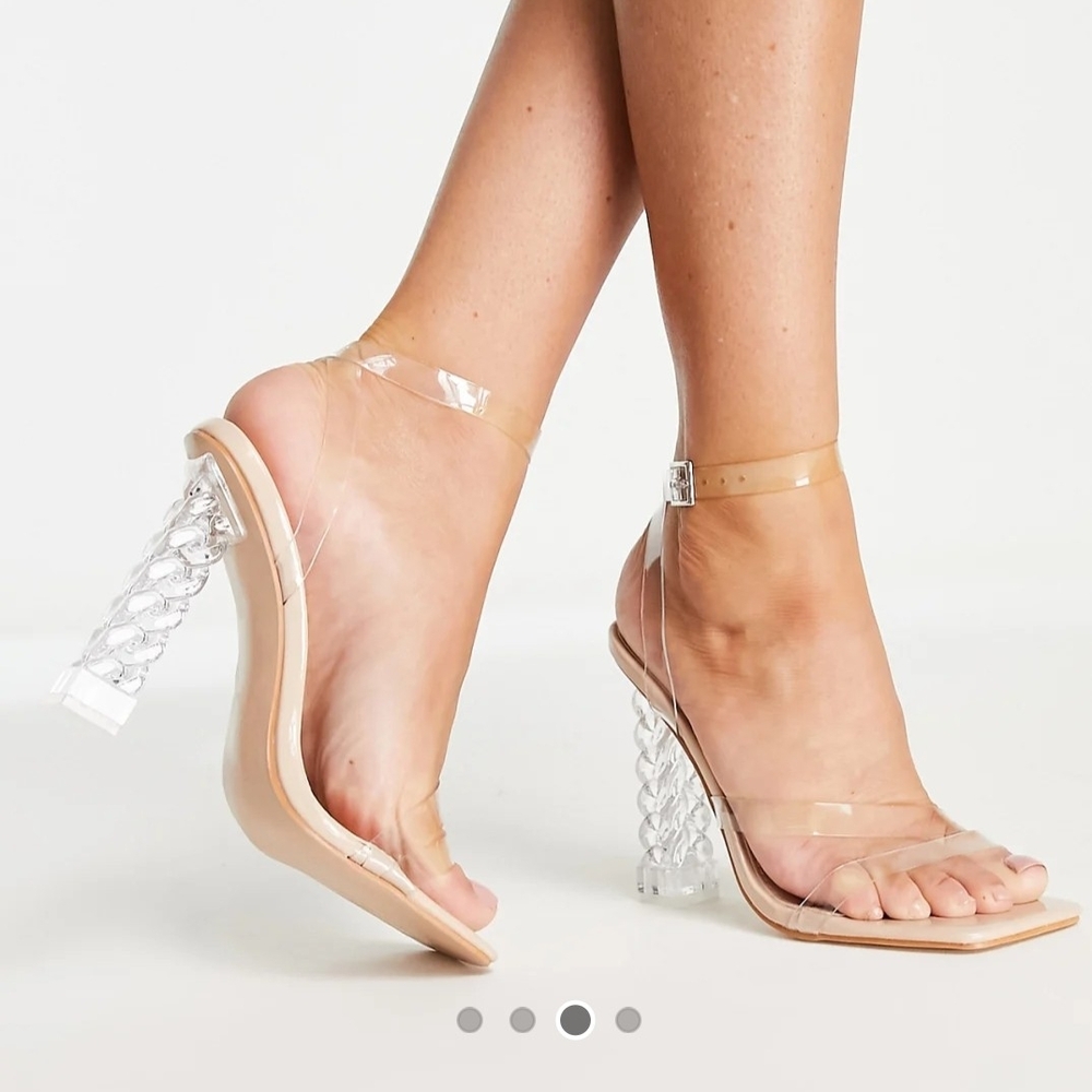 Public Desire Nude Clear Strap Heeled Sandals with Sculpted Lucite Heel
